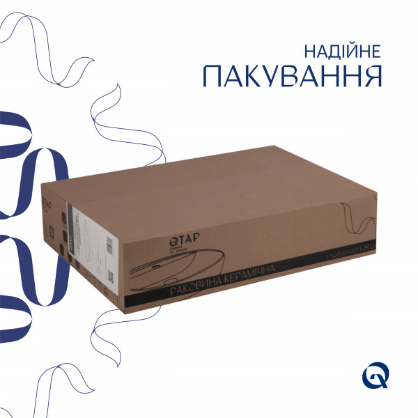 Раковина для ванной Комплект Qtap Virgo: Раковина накладная прямоугольная 490х350х110 мм White + Донный клапан PU02