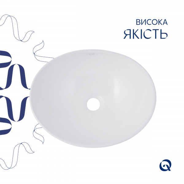 Раковина для ванной Комплект Qtap Dove: Раковина накладная овальная 415x340x140 мм White + Донный клапан PU02