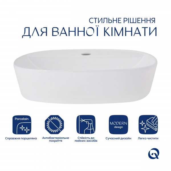 Раковина для ванной Комплект Qtap Scorpio: Раковина накладная овальная 500x380x120 мм White + Донный клапан PU02