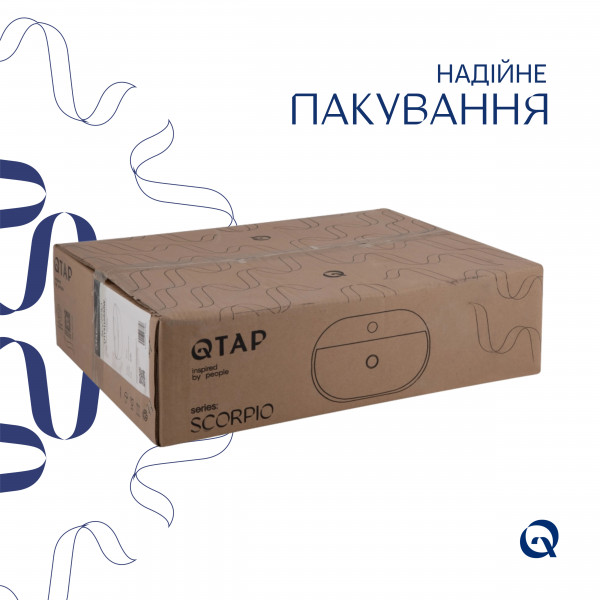 Раковина для ванной Комплект Qtap Scorpio: Раковина накладная овальная 500x380x120 мм White + Донный клапан PU02