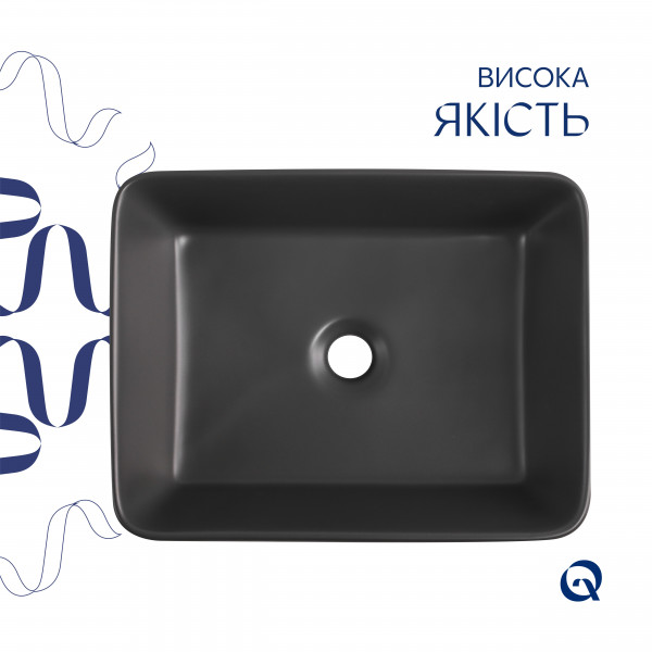 Раковина для ванной Раковина накладная Qtap Tern 480x370x135 мм, Anthracite, прямоугольная, с донным клапаном QT17116069AN