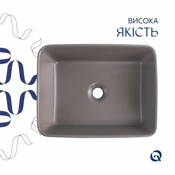 Раковина для ванной Раковина накладная Qtap Tern 480x370x135 мм, Stone grey, прямоугольная, с донным клапаном QT17116069SG