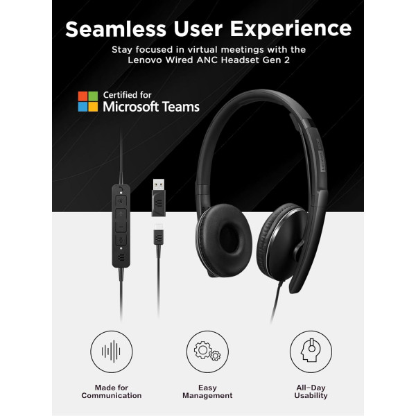 Наушники Lenovo Wired ANC Headset Gen 2 (Teams) (4XD1M45627)