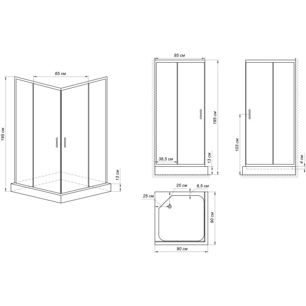 Душевая кабина квадратная ODRA L90TW.Line (L90W.Line) BRAVO