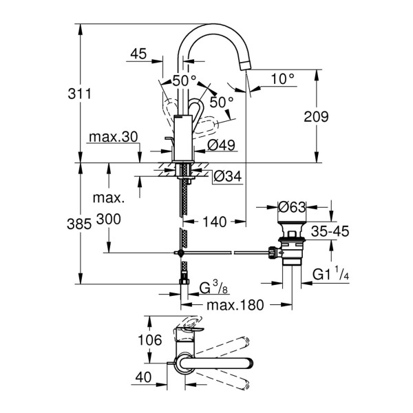 Смеситель для раковины Grohe BauLoop L-Size 23763000