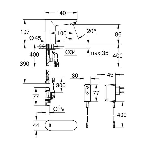 Смеситель бесконтактный для раковины Grohe Euroeco Cosmopolitan E 36269000