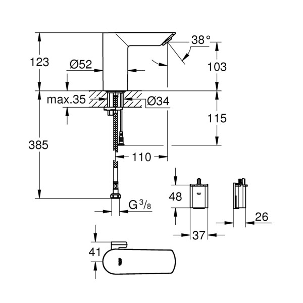 Смеситель бесконтактный для раковины Grohe Bau Cosmopolitan E 36451000