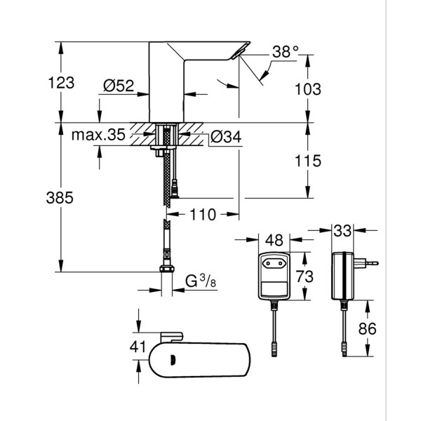 Смеситель бесконтактный для раковины Grohe Bau Cosmopolitan E 36453000