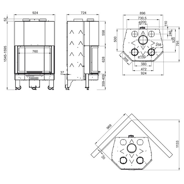 Камінна топка La Nordica MONOBLOCCO 750 PRISMATICO