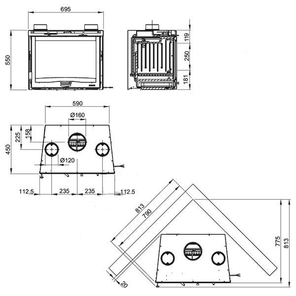 Камінна топка La Nordica INSERTO 70 VENTILATO PIANO