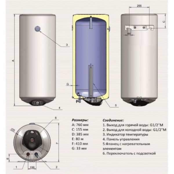 Бойлер Eldom Eureka 50 SLIM 2x0.8 kW  WV05039D