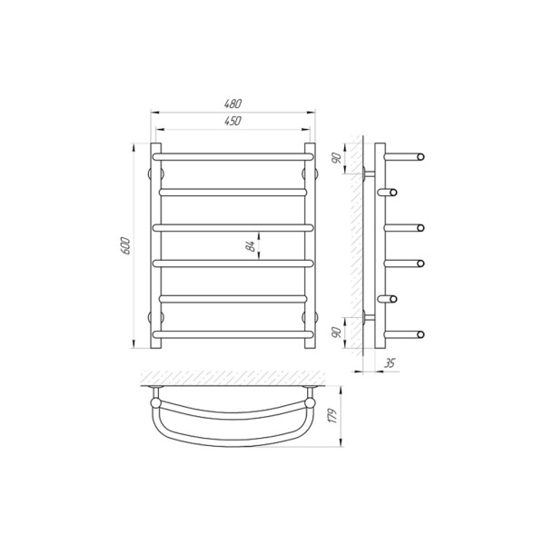 Сушка для рушників Laris Євромікс П6 450 х 600 б/в 1/2" мц 500