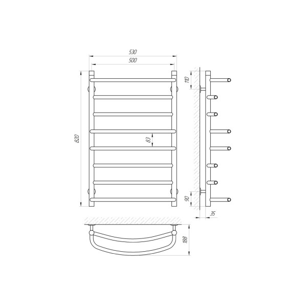Сушка для рушників Laris Євромікс П8 500 х 800 б/в 1/2" мц 700