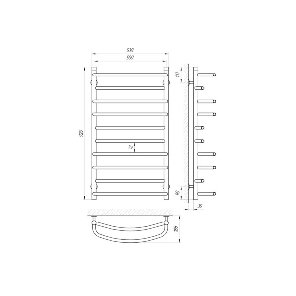 Сушка для рушників Laris Євромікс П10 500 х 900 б/в 1/2" мц 800