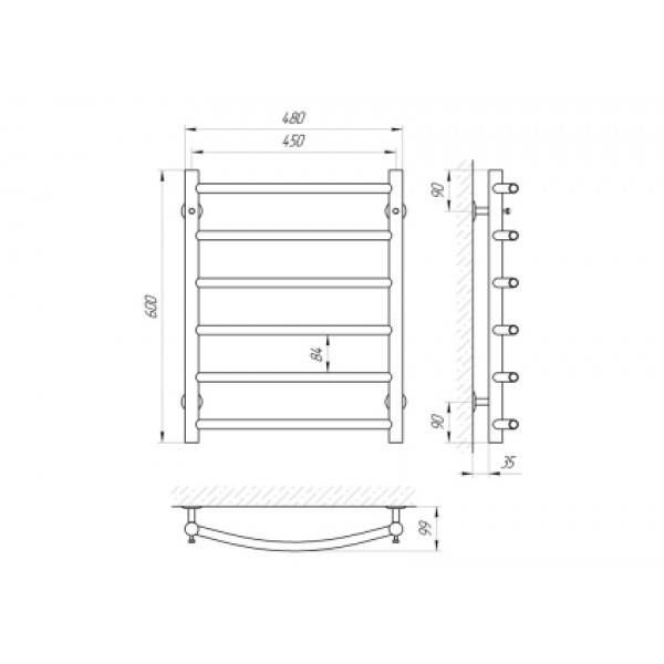 Сушка для рушників Laris Класик П6 450 х 600 б/в 1/2" мц 500
