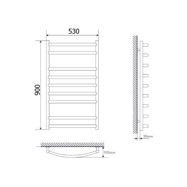 Сушка для рушників Laris Класик П9 500 х 900 б/в 1/2" мц 800