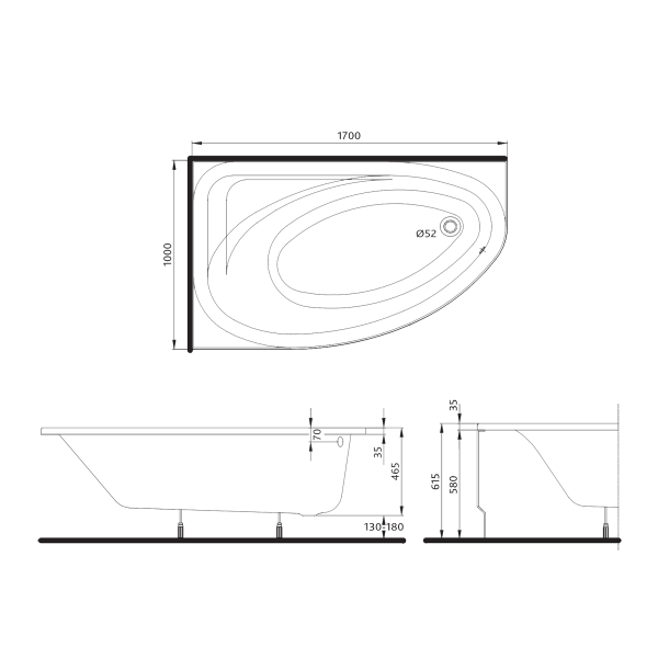Ванна Kolo Spring L XWA307100G 170x100 + Сифон