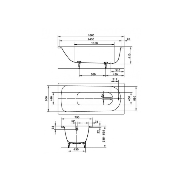 Ванна Kaldewei Saniform Plus 160х75 mod 372-1