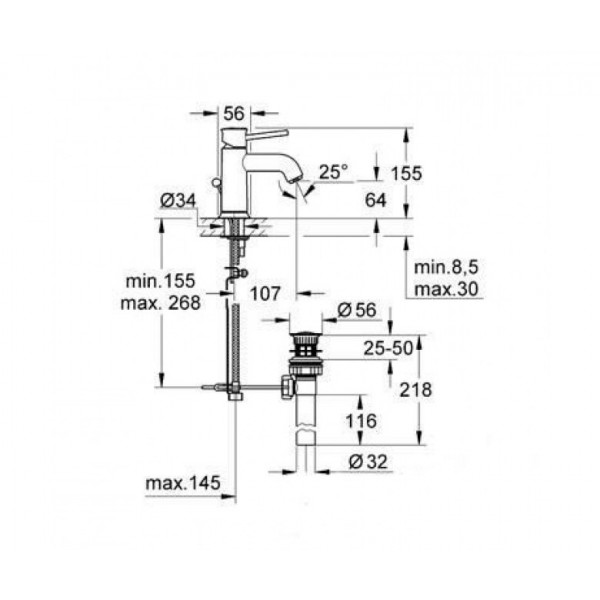 Змішувач для умивальника Grohe BauClassic 23161000