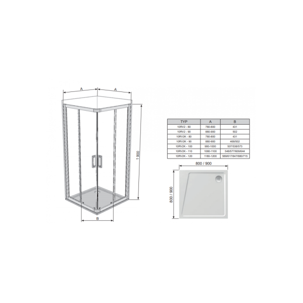 Душова кабіна Ravak 10RV2-80 Полірований алюміній TRANSPARENT (1ZI40C00Z1)