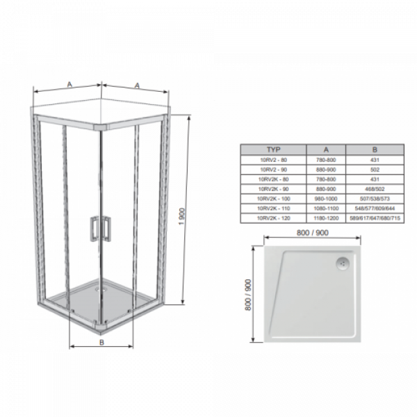 Душова кабіна Ravak 10RV2-90 Сатин TRANSPARENT (1ZI70U00Z1)