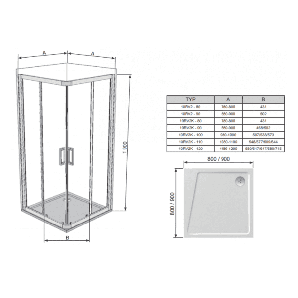 Душова кабіна Ravak 10RV2K-80 Полірований алюміній TRANSPARENT (1ZJ40C00Z1)