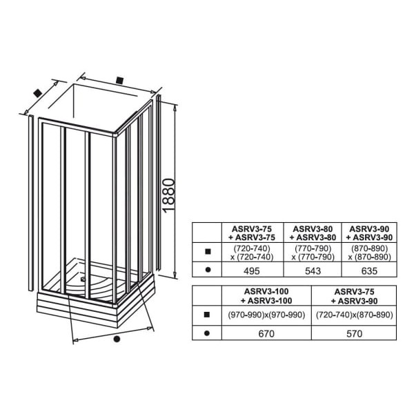 Душова кабіна Ravak ASRV3-75 Білий GRAPE (15V30102ZG)