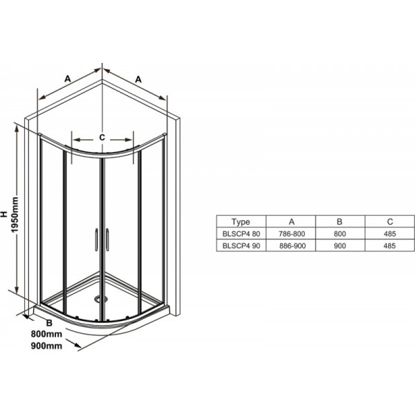 Душова кабіна Ravak BLSCP4-90 Полірований алюміній TRANSPARENT (X3BM70C00Z1)