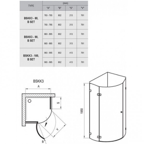 Душова кабіна Ravak BSKK3-90 R Хром TRANSPARENT (3UP77A00Y1)
