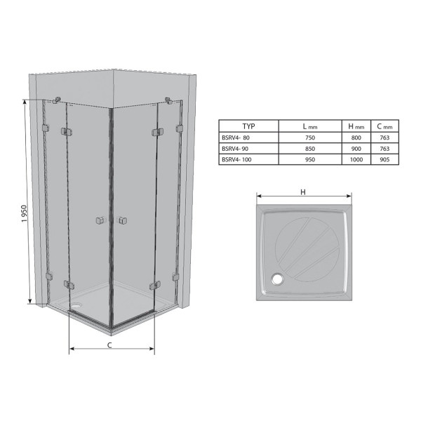 Душова кабіна Ravak BSRV4-80 Хром TRANSPARENT (1UV44A00Z1)