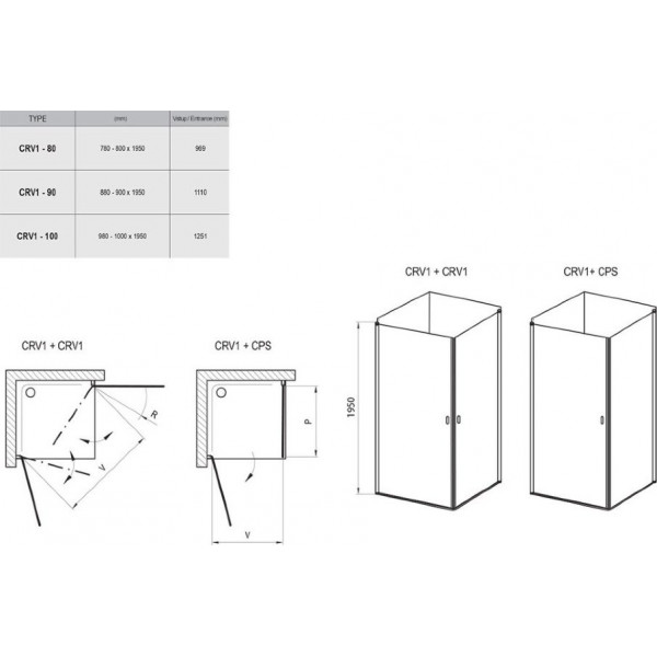 Душові двері Ravak CRV1-80 Білий TRANSPARENT (1QV40101Z1)