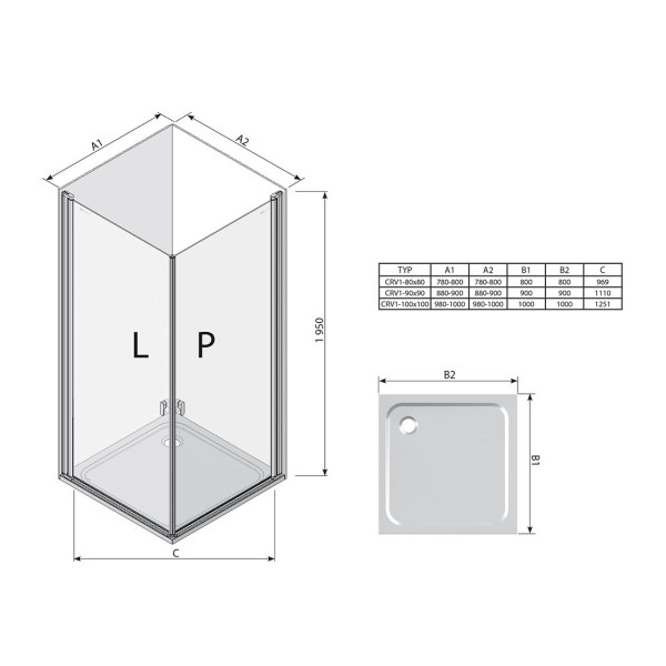 Душові двері Ravak CRV1-90 Білий TRANSPARENT (1QV70101Z1)