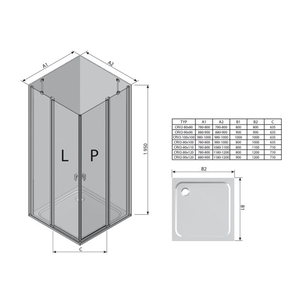 Душові двері Ravak CRV2-120 Білий TRANSPARENT (1QVG0100Z1)
