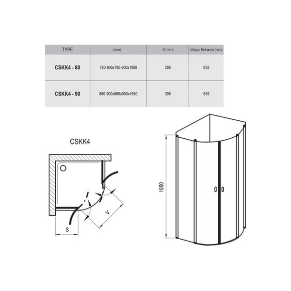 Душова кабіна Ravak CSKK4-90 Полірований алюміній TRANSPARENT (3Q170C00Z1)