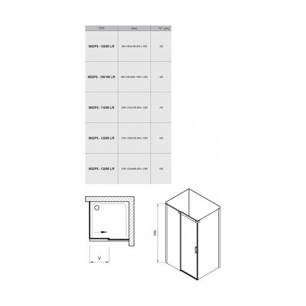 Душова кабіна Ravak MSDPS-120/80 L Полірований алюміній TRANSPARENT (0WLG4C00Z1)