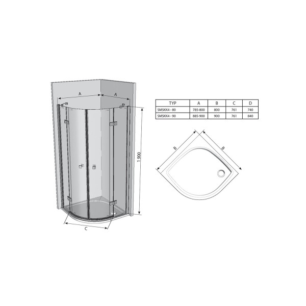 Душова кабіна Ravak SMSKK4 - 90 Хром TRANSPARENT (3S277A00Y1)