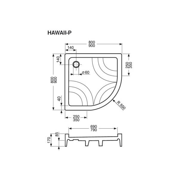 Душевий піддон Koller Pool напівкруглий 800x800 Hawaii-P