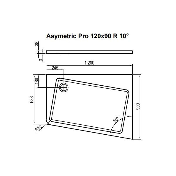 Душевий піддон Ravak ASYMETRIC PRO 120x90 R 10°