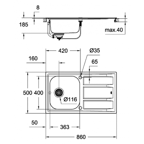 Кухонна мийка Grohe EX Sink 31566SD0 K400