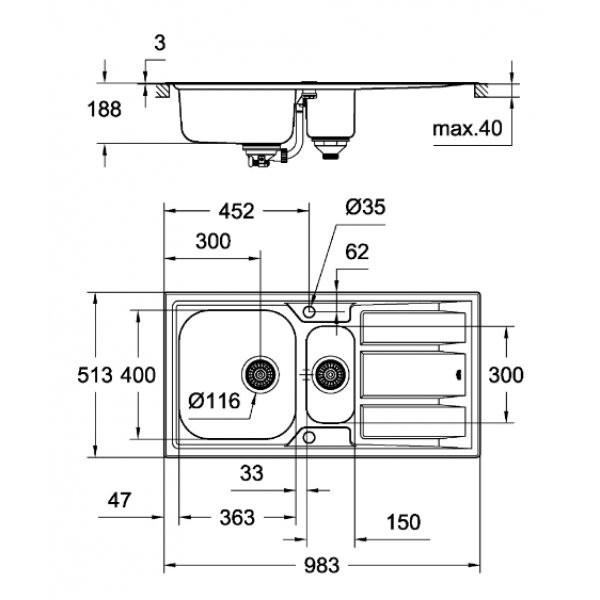 Кухонна мийка Grohe EX Sink 31569SD0 K400+