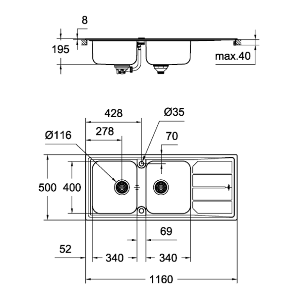 Кухонна мийка Grohe EX Sink 31588SD0 K500