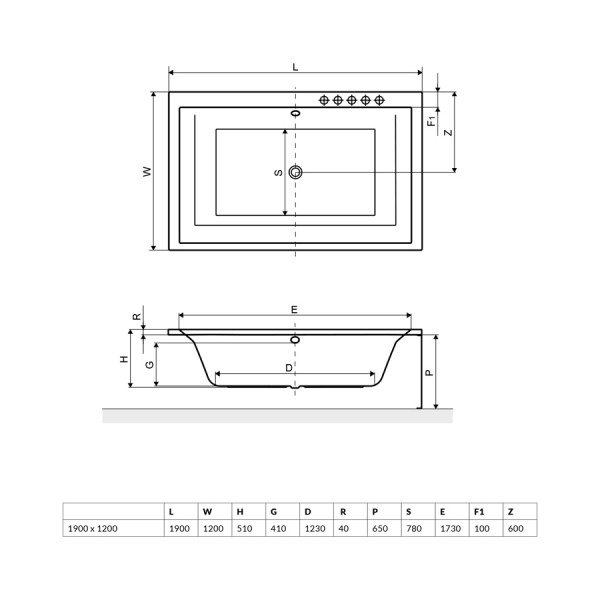 Ванна Excellent 1900x1200 Crown LUX (WAEX.CRO19WH)