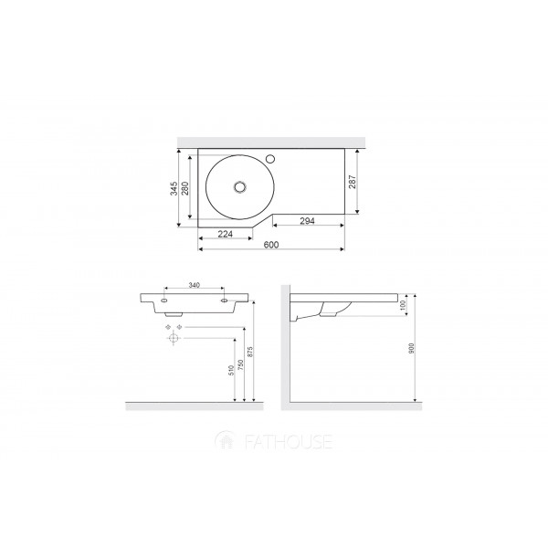 Раковина для ванної Excellent Gelcoat 600*345*80 (CEEX.2301.600WH)