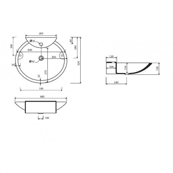 Раковина для ванної Marmorin Disa 600 P_U_022_02_0600