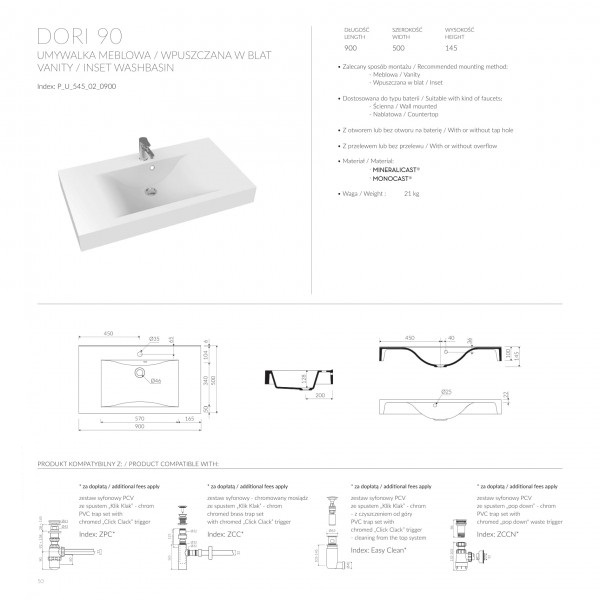 Раковина для ванної Marmorin Dori 900 P_U_545_02_0900