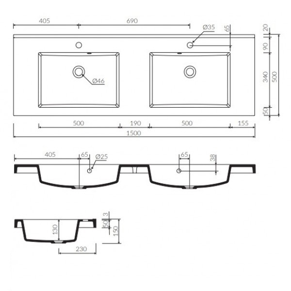 Раковина для ванної Marmorin Greta 1500 D P_U_546_08_1500