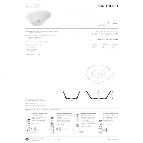 Раковина для ванної Marmorin LUKA P_U_263_02_0500