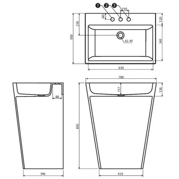 Раковина для ванної Marmorin Tebe 700 P 530 070 020 010