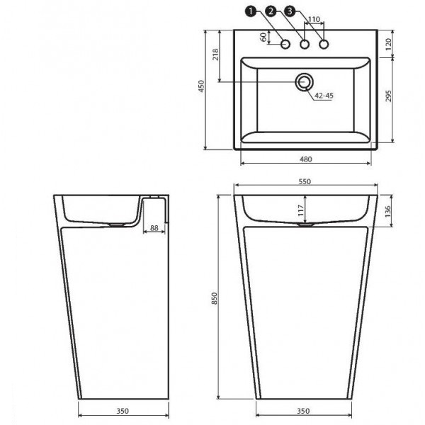 Раковина для ванної Marmorin Tebe 550 P 530 550 020 010