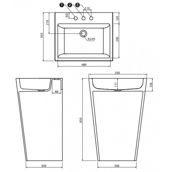 Раковина для ванної Marmorin Tebe 550 P 530 550 020 010